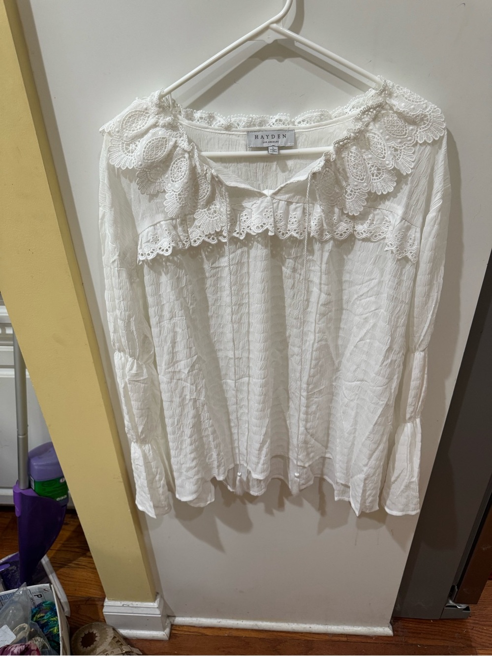 Hayden White Eyelet Lace Peasant Blouse